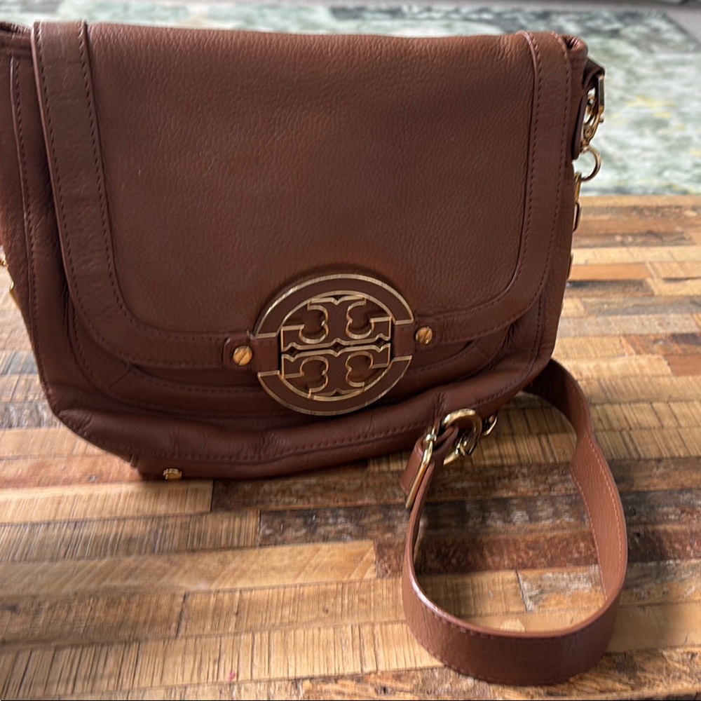Tory Burch Brown Crossbody Bag with Logo Emblem